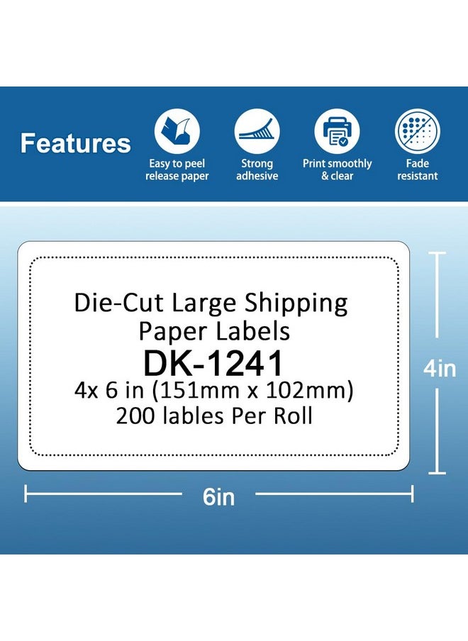 Replace For Brother Dk1241 Diecut Large Shipping Label 4 X 6(102 Mm X 151 Mm) 200/Roll For Thermal Ql1100 Ql1110Nwb Label Printer (3 Paper Roll+1 Reusable Cartridge)