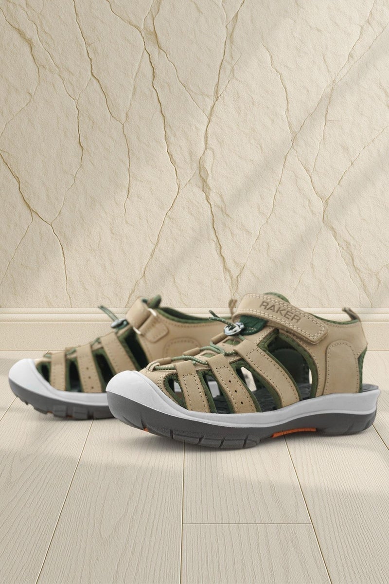 Rakerplus Raker Plus children's sandals in genuine leather, sandy khaki and green - Image 1