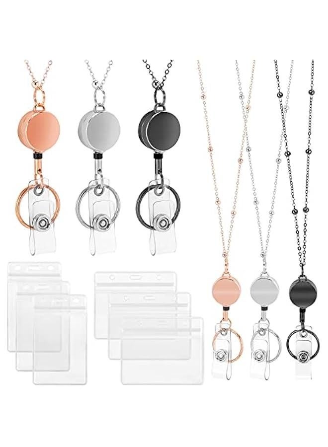 Generic Retractable Badge Reel Lanyard with ID Holder, Set of 3 Badge Necklace Lanyard with 6 Waterproof Name Card Holder for Office Worker, Nurses, Teachers, Doctors & Students  - Image 1