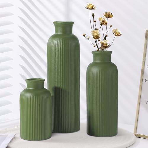 GUKJOB Small Sage Green Ceramic Vase Set of 3, Boho Modern Flower Vase Room Decor, Farmhouse Decor, Vases for Your Kitchen, Bathroom, Bedroom, Living Room, Office&Shelf Centerpiece Table Decorations - Image 3