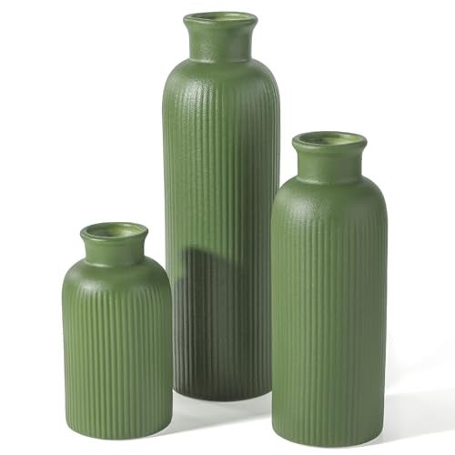 GUKJOB Small Sage Green Ceramic Vase Set of 3, Boho Modern Flower Vase Room Decor, Farmhouse Decor, Vases for Your Kitchen, Bathroom, Bedroom, Living Room, Office&Shelf Centerpiece Table Decorations - Image 1