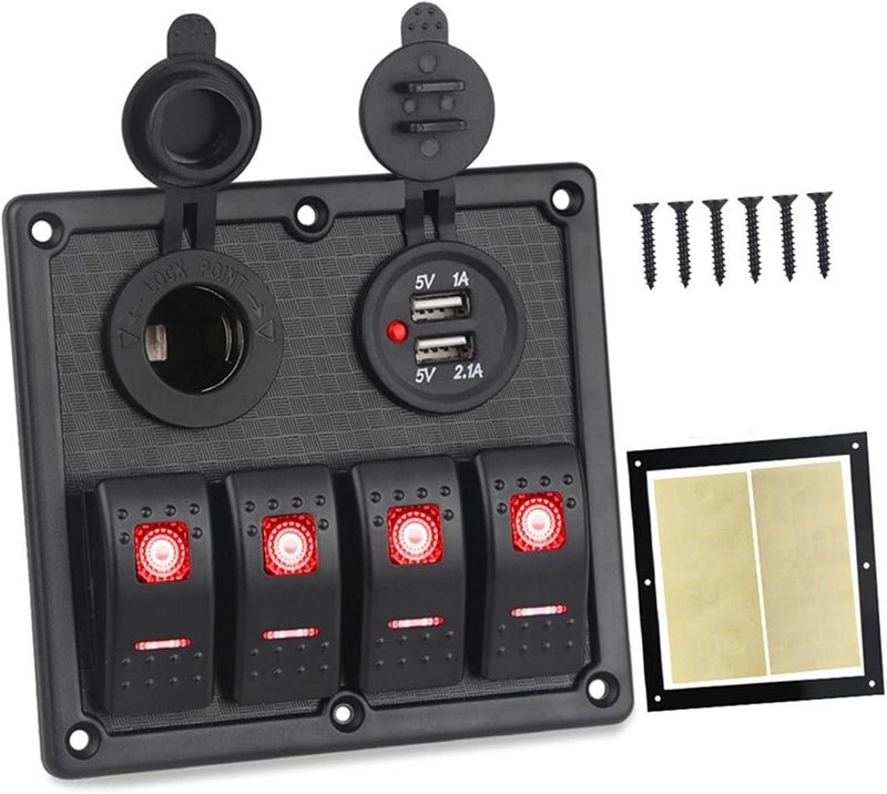 Wivplex 4 Gang Rocker Switch Panel with USB Charger - Image 1
