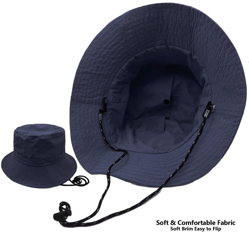 woogwin Waterproof Bucket Rain Hat with Chin Strap Quick Dry Packable Boonie Sun Hat Safari Hat UV Protection(Navy) - Image 5