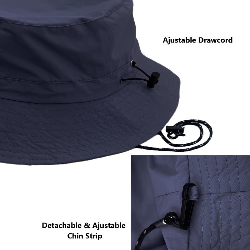 woogwin Waterproof Bucket Rain Hat with Chin Strap Quick Dry Packable Boonie Sun Hat Safari Hat UV Protection(Navy) - Image 2