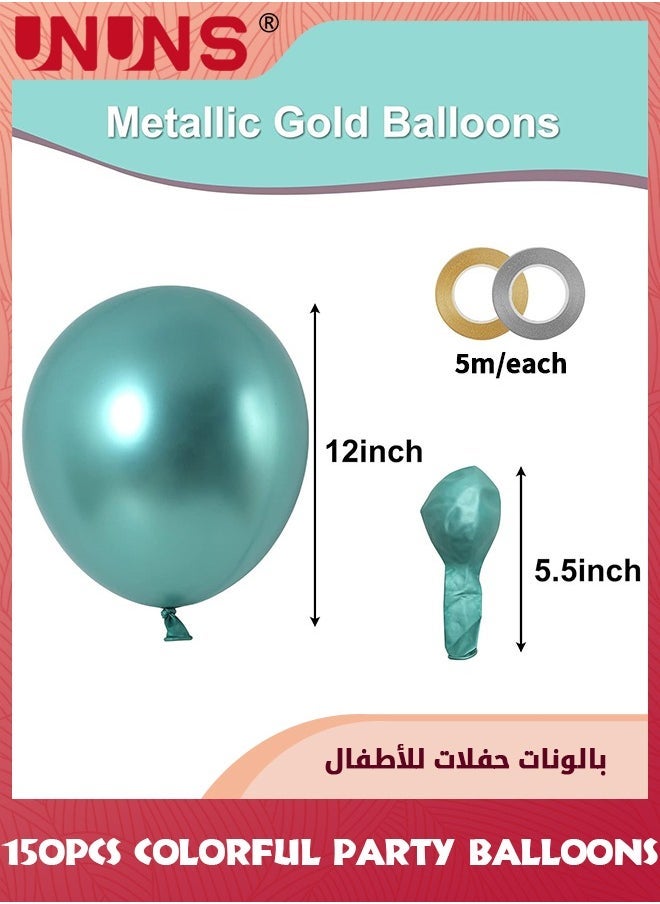 UNUNS Kids' Party Balloons,150 Pcs 12" Colorful Latex Balloons,Chrome Metallic Balloons For Birthday Party Arch Decoration Wedding Birthday Baby Shower School Festivals Graduation-With Pump+Balloon Ribbon - Image 2