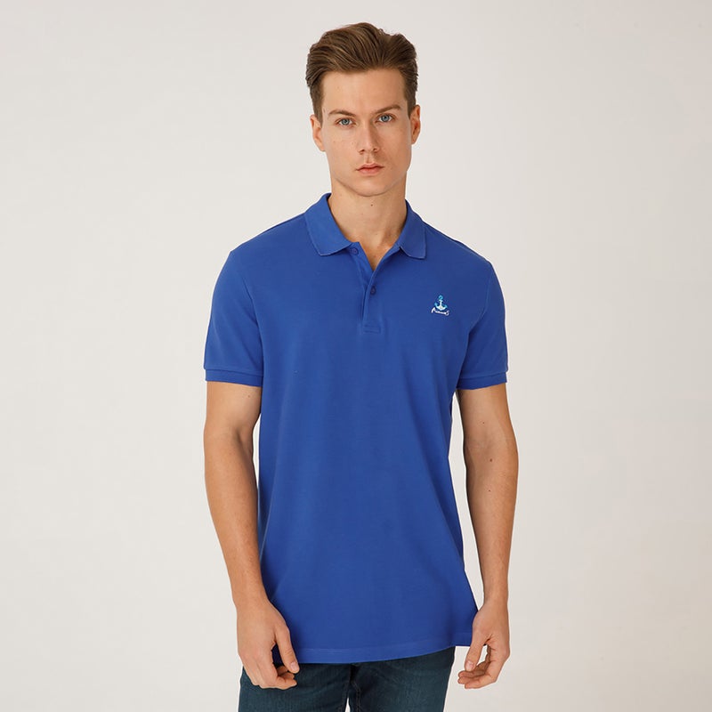 Anemoss Blue Sailboat Men's Polo Collar T-shirt, Short Sleeve Golf Tennis Tshirt, 100% Cotton, S Size, Blue - Image 3