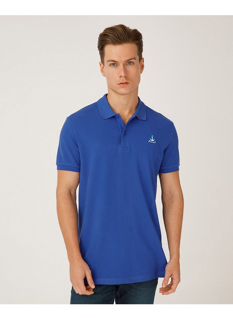Biggdesign Anemoss Blue Sailboat Men's Polo Collar T-shirt, Short Sleeve Golf Tennis Tshirt, 100% Cotton, S Size, Blue - Image 1