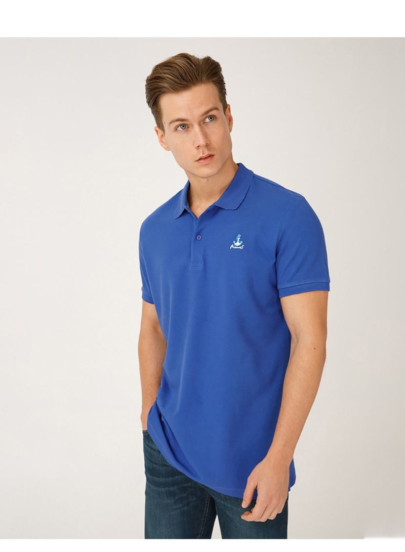 Biggdesign Anemoss Blue Sailboat Men's Polo Collar T-shirt, Short Sleeve Golf Tennis Tshirt, 100% Cotton, S Size, Blue - Image 2
