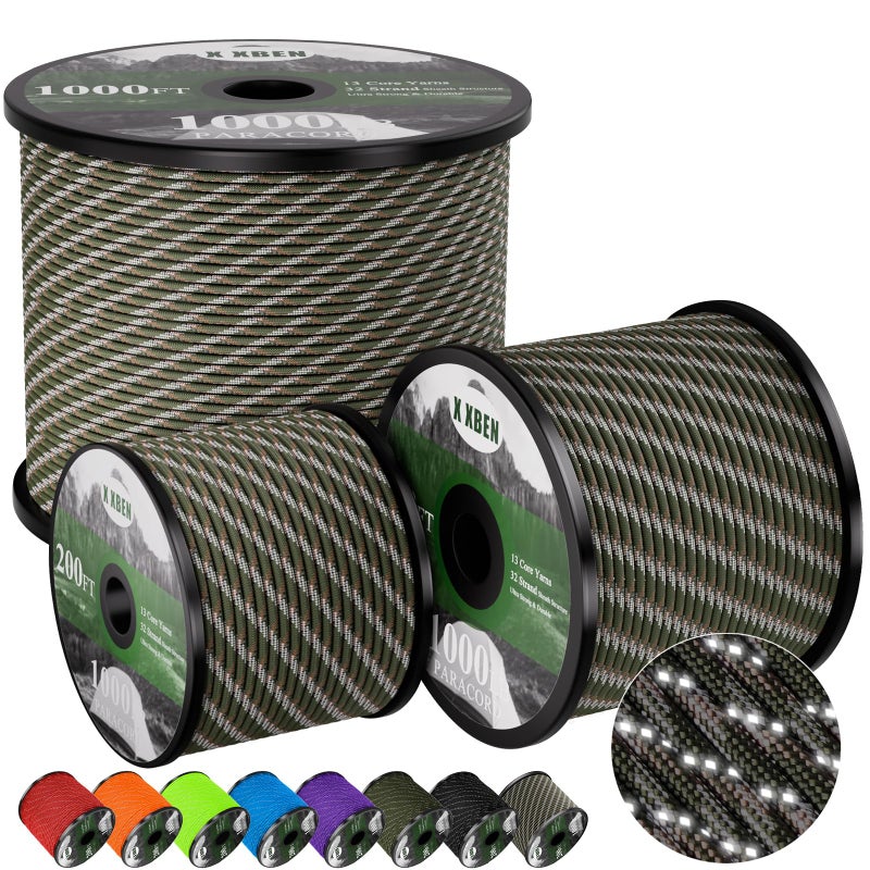 X XBEN Paracord Reflective 1000lb 501002005001000ft 4mm 13 Strand Parachute Cord Tactical Paracord Rope for Camping Fishing Clothesline Hammock Tent Survival Bracelet Forest Camo - Image 2