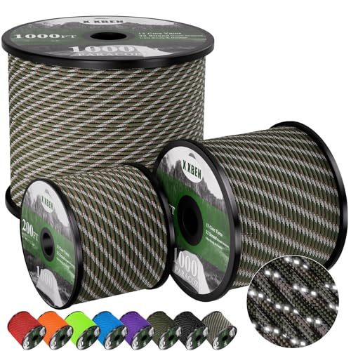 X XBEN Paracord Reflective 1000lb 501002005001000ft 4mm 13 Strand Parachute Cord Tactical Paracord Rope for Camping Fishing Clothesline Hammock Tent Survival Bracelet Forest Camo - Image 1