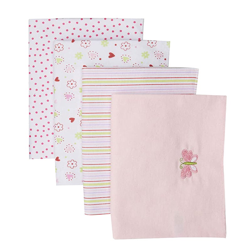 Spasilk Receiving Baby Blanket, 100% Cotton Flannel Blanket, Pack of 4, Pink - Image 1
