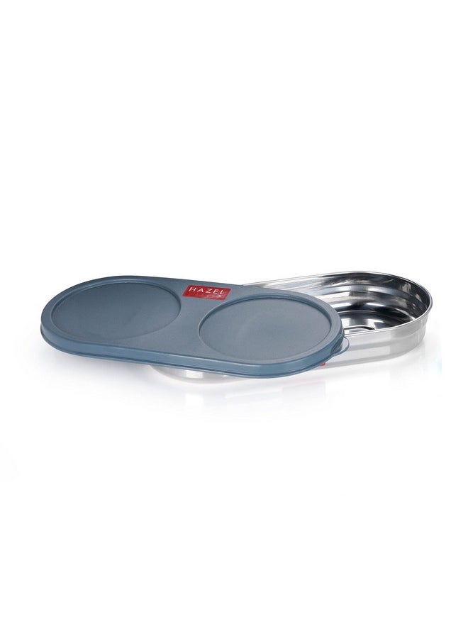 Hazel - HAZEL Stainless Steel Oval Shape Container Roti Box With Lid | 450 Ml Chapati Container For Tiffin Box & Kitchen | Chapati, Roti & Puri Dabba With Lid, Grey - Image 1