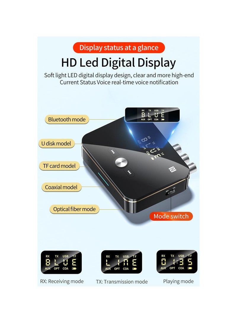 SOLARAE جهاز استقبال وإرسال صوتي بلوتوث 5.0 2 في 1 مع جهاز تحكم عن بعد، محول Hi-Fi للمنزل ونظام الصوت في السيارة، يدعم 3.5 مم، RCA، COAXIAL، بصري، NFC، AptX-LL لجهاز استقبال الصوت ومكبر الصوت. - Image 3