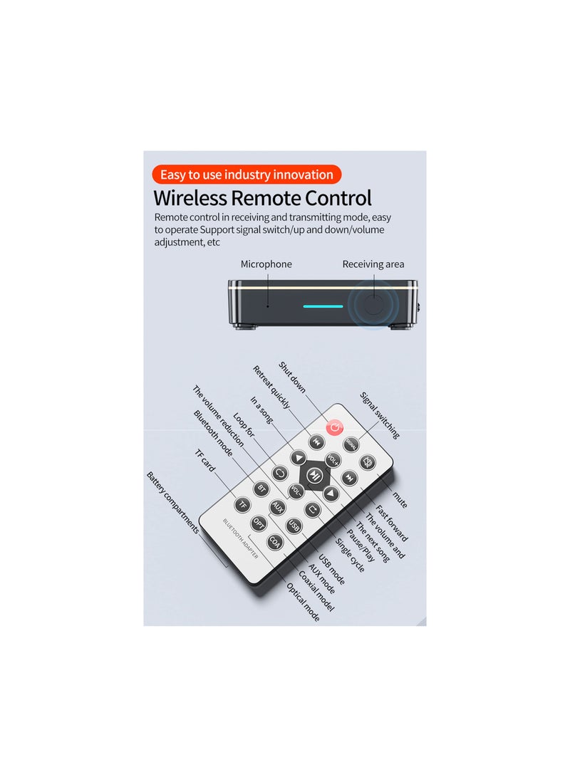 SOLARAE جهاز استقبال وإرسال صوتي بلوتوث 5.0 2 في 1 مع جهاز تحكم عن بعد، محول Hi-Fi للمنزل ونظام الصوت في السيارة، يدعم 3.5 مم، RCA، COAXIAL، بصري، NFC، AptX-LL لجهاز استقبال الصوت ومكبر الصوت. - Image 5