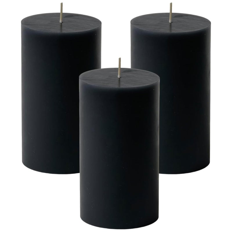 Mister Candle Dripless Unscented Pillar Candles, Set of 3 Hand Poured Black Pillar Candles, Solid Color for Home Decor, Premium Wax, 8 0 Hr Burn Time, 3x6 Inch - Image 1