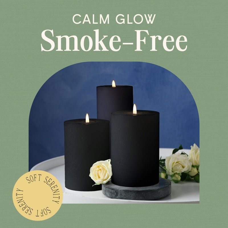 Mister Candle Dripless Unscented Pillar Candles, Set of 3 Hand Poured Black Pillar Candles, Solid Color for Home Decor, Premium Wax, 8 0 Hr Burn Time, 3x6 Inch - Image 4