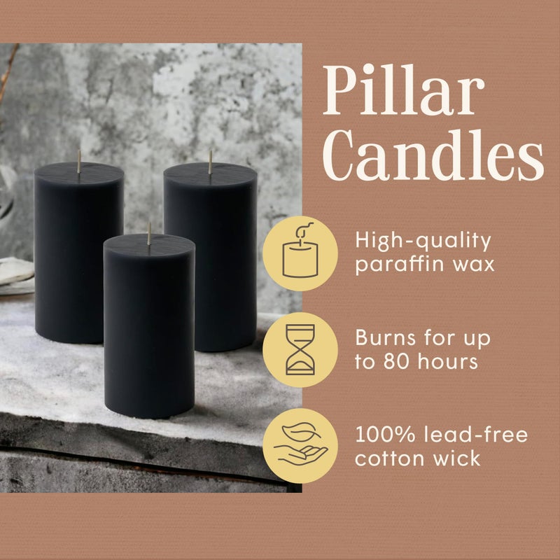 Mister Candle Dripless Unscented Pillar Candles, Set of 3 Hand Poured Black Pillar Candles, Solid Color for Home Decor, Premium Wax, 8 0 Hr Burn Time, 3x6 Inch - Image 3