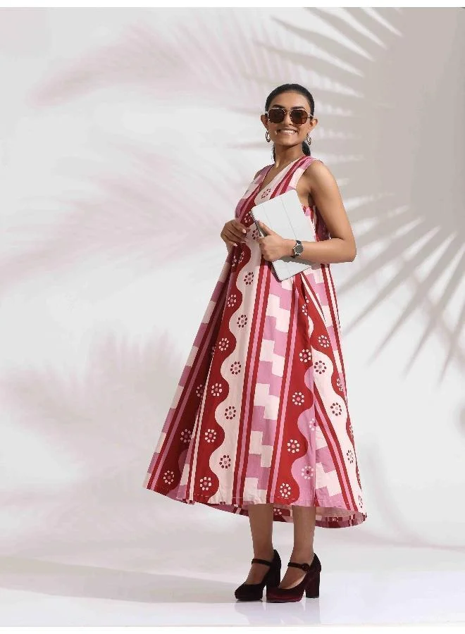 ترو برونز trueBrowns Pink Cotton Abstract Print Dress