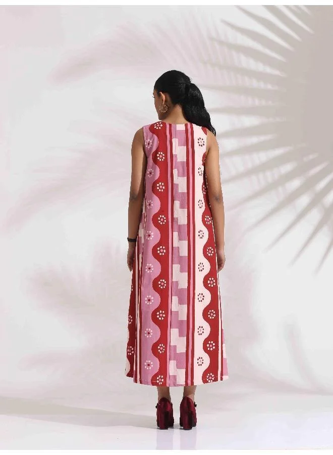 ترو برونز trueBrowns Pink Cotton Abstract Print Dress