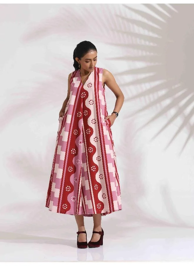 ترو برونز trueBrowns Pink Cotton Abstract Print Dress