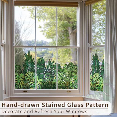 ChicSkin Original Hand Drawn Window Cling Film Stained Glass Border with Tools, Double Sided Transparent Window Film Haning Plants for Glass Window, Front Door, Monstera and Palm 16.93"X54.33" - Image 2