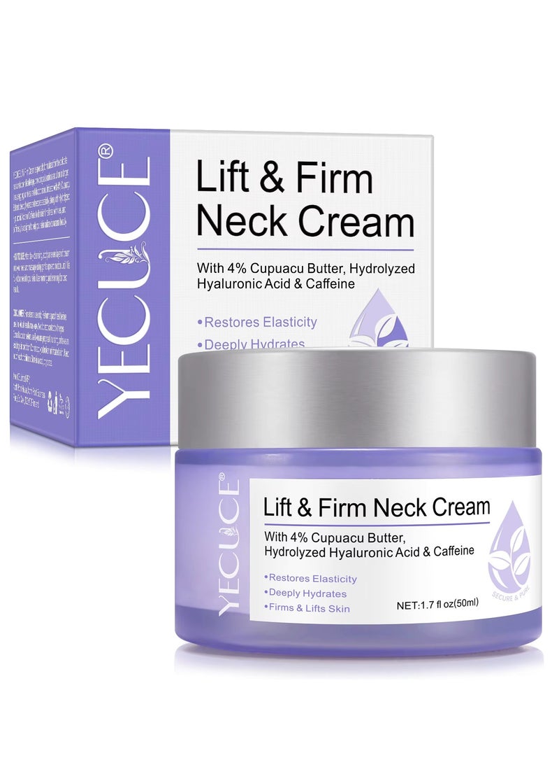 Yecuce 50ml Lift & Firm Neck Cream Neck Firming And Lifting Cream with 4% Cupuacu Butter Hydrolyzed Hyaluronic Acid & Caffeine Deeply Hydrates Moisturize & Smooths Reduce Sagging & Wrinkles  - Image 1