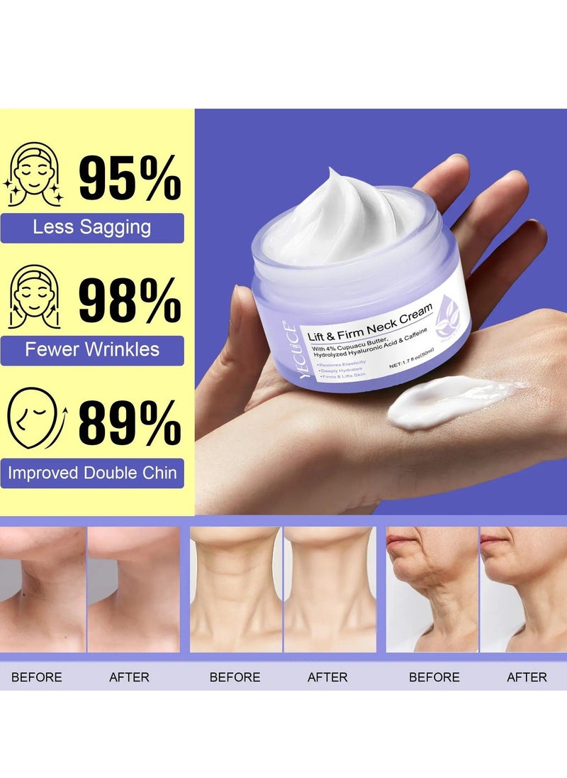 Yecuce 50ml Lift & Firm Neck Cream Neck Firming And Lifting Cream with 4% Cupuacu Butter Hydrolyzed Hyaluronic Acid & Caffeine Deeply Hydrates Moisturize & Smooths Reduce Sagging & Wrinkles  - Image 4