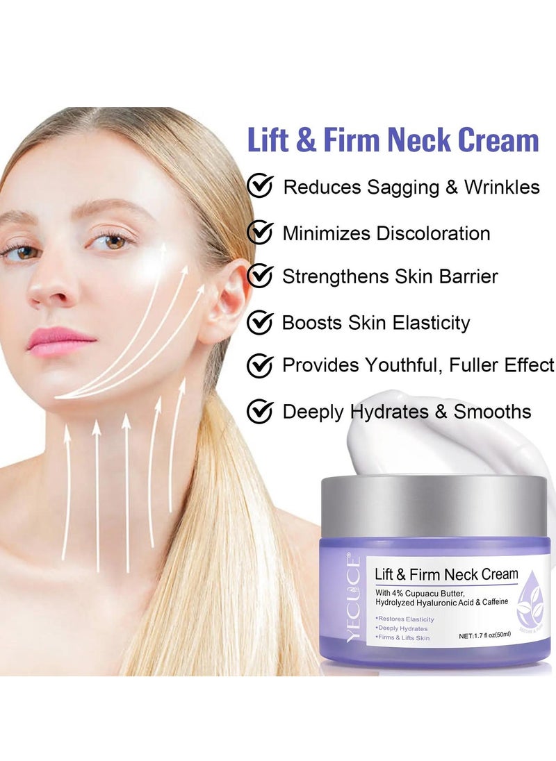 Yecuce 50ml Lift & Firm Neck Cream Neck Firming And Lifting Cream with 4% Cupuacu Butter Hydrolyzed Hyaluronic Acid & Caffeine Deeply Hydrates Moisturize & Smooths Reduce Sagging & Wrinkles  - Image 5