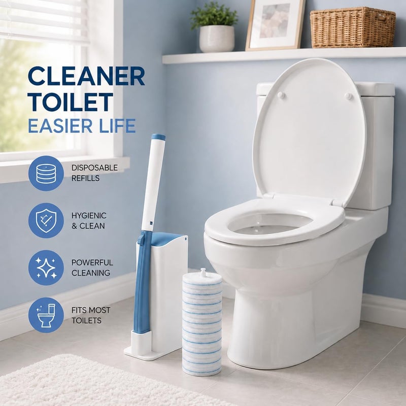 TEITEAI Disposable Toilet Brush Starter Set with 10 Replacement Pads, Touchless Toilet Cleaning System, Compatible with Clorox Toilet Wand Refills for Bathroom Toilets - Image 3