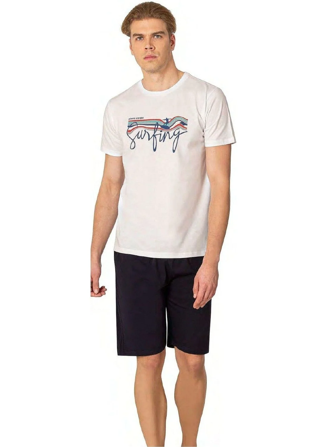 بيير كاردان 6073 Men's Short Sleeve Shorts Pajama Set-White