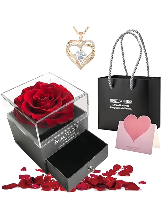 The Bros Eternal Rose with Necklace, Preserved Flower with Pendant, Gifts for Wife, Jewelry Gifts for Women, Sister, Girlfriend on Valentine Day, Birthday, Anniversary, Mother(2) - Image 1