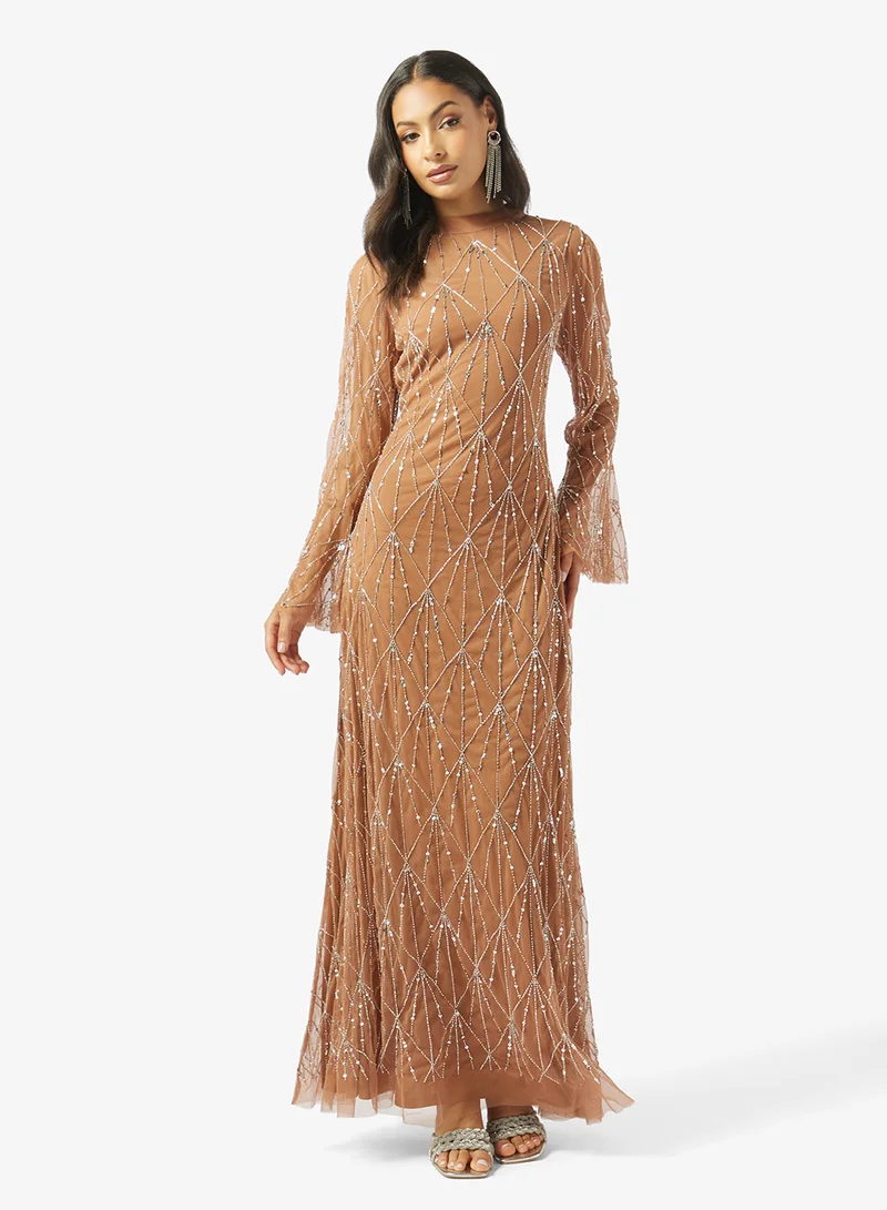 Amelia Rose Embellished flared sleeve maxi dress