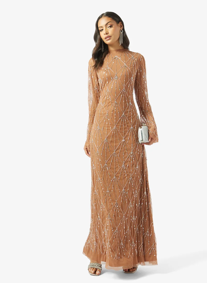 Amelia Rose  Embellished flared sleeve maxi dress for Women | Best Price UAE
