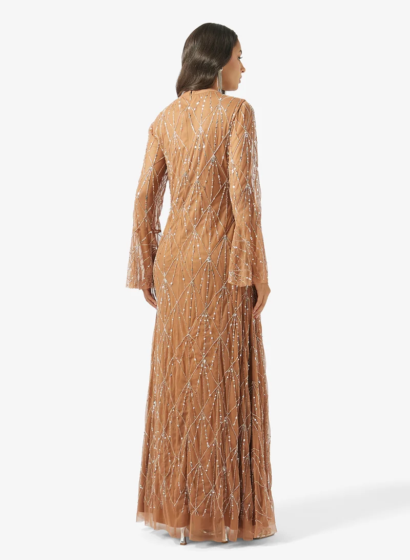 Amelia Rose Embellished flared sleeve maxi dress