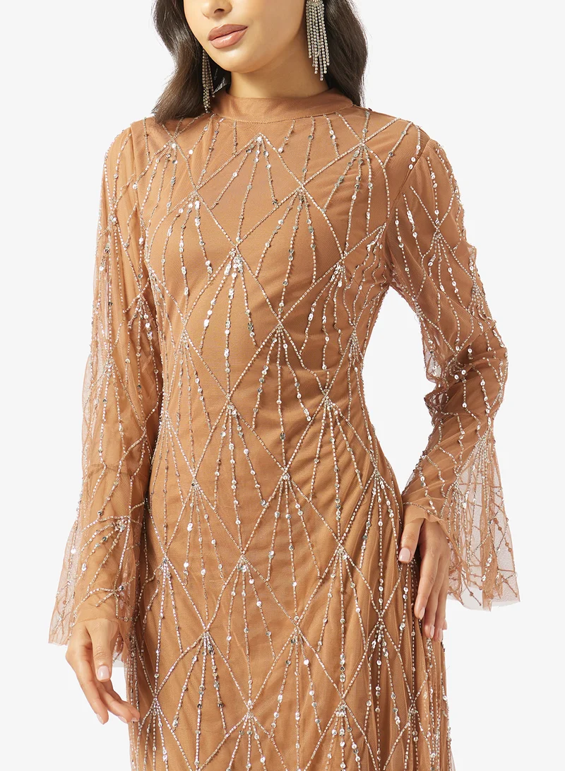 Amelia Rose  Embellished flared sleeve maxi dress for Women | Best Price UAE