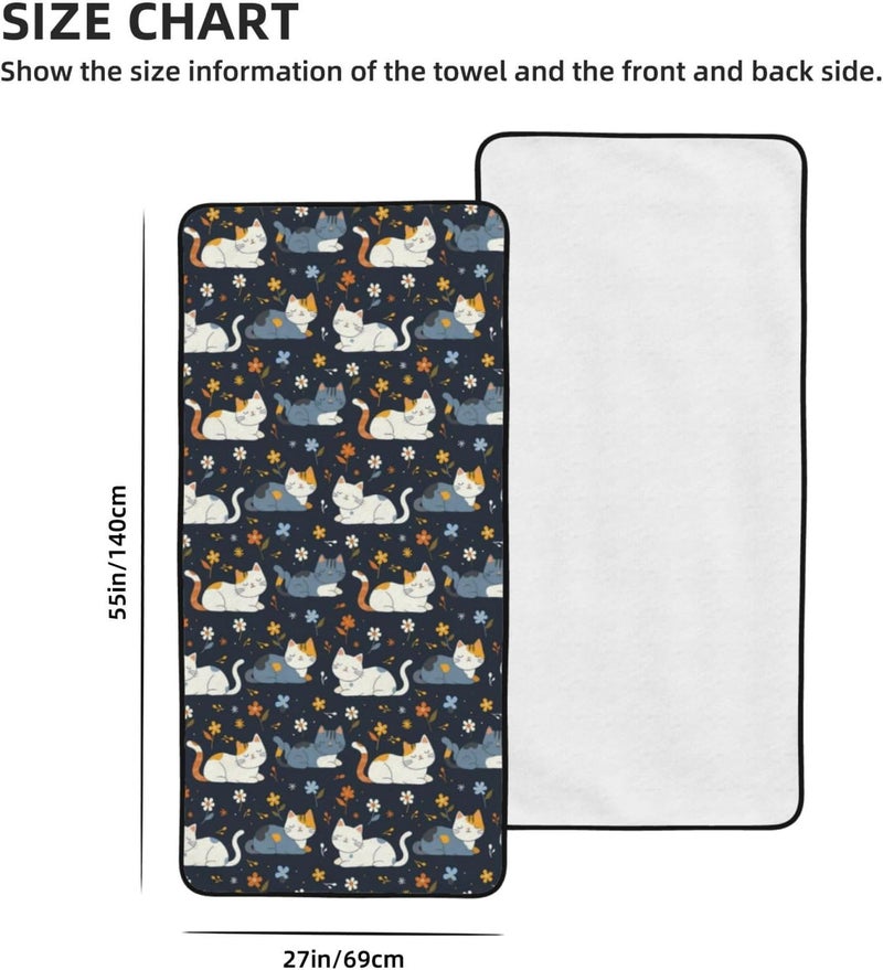 Cartoon Cats and Flowers Print Bath Towels 27”x55” Soft Absorbent Coral Fleece Towels for Bathroom, Quick Dry Bath Towel for Bathroom, Gym, Spa, Pool & Hotel - Image 2