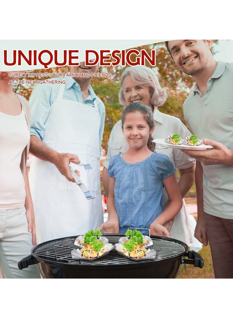 سيوسي 8 Pcs Stainless Steel Oyster Shells, Grillable Oyster Grilling Pan for Cooking Oysters Shrimp Scallops Clams, Reusable Stainless Steel Grilling Pan - Image 4