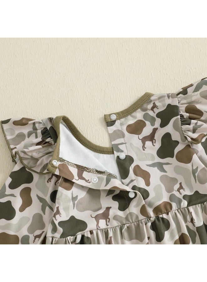 Santikisler Newborn Baby Girl Hunting Outfit Camo Ruffle Long Sleeve Romper Jumpsuit Smocked Bubble One Piece Clothes, Army Green, 0-3 Months - Image 4