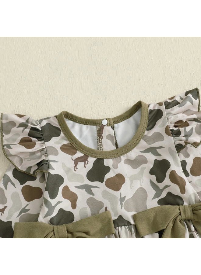 Santikisler Newborn Baby Girl Hunting Outfit Camo Ruffle Long Sleeve Romper Jumpsuit Smocked Bubble One Piece Clothes, Army Green, 0-3 Months - Image 3