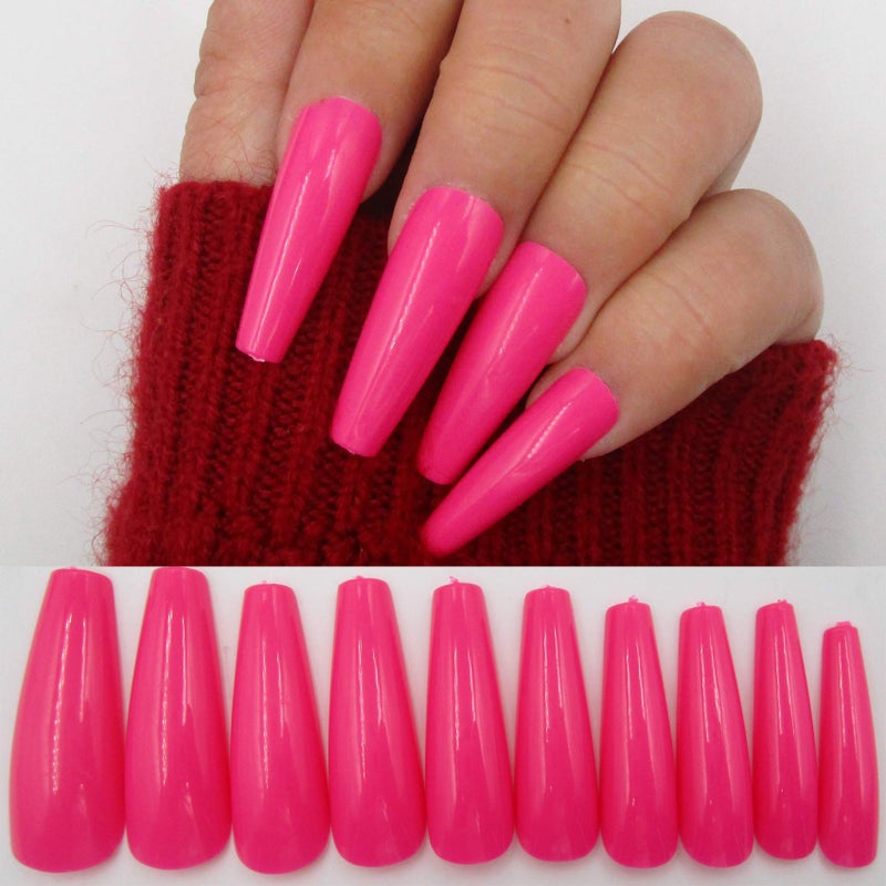 100pc Colored Coffin Press on Nails Long Ballerina False Fake Nail Tips Rose Red Full Cover Manicure Design Acrylic Nails for Women Teen Girls Rose Red