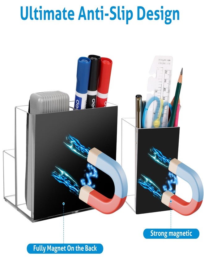 Comkrivy 2 Pack Acrylic Dry Erase Marker Holder with Full Magnet Back and 4 Compartments, Magnetic Pencil Cup Locker Organizer for Refrigerator Whiteboard Office School - Image 4