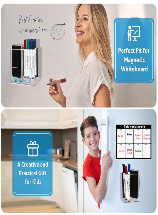 Comkrivy 2 Pack Acrylic Dry Erase Marker Holder with Full Magnet Back and 4 Compartments, Magnetic Pencil Cup Locker Organizer for Refrigerator Whiteboard Office School - Image 5