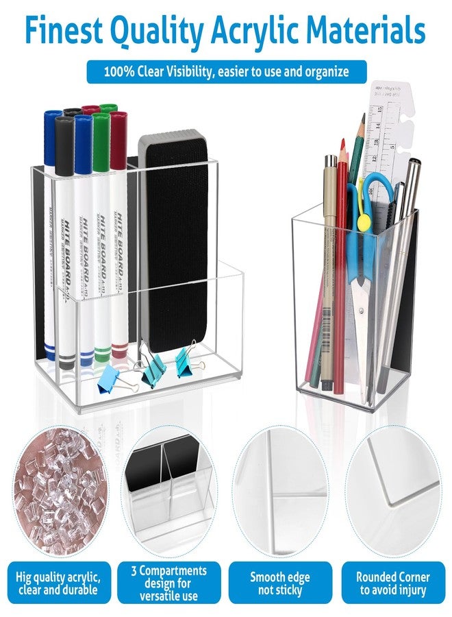Comkrivy 2 Pack Acrylic Dry Erase Marker Holder with Full Magnet Back and 4 Compartments, Magnetic Pencil Cup Locker Organizer for Refrigerator Whiteboard Office School - Image 3