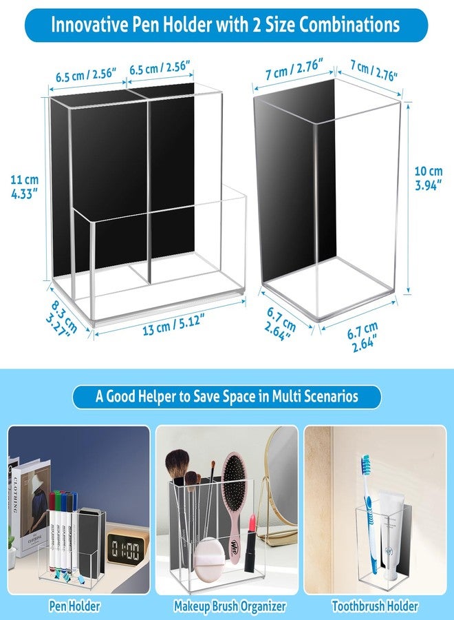 Comkrivy 2 Pack Acrylic Dry Erase Marker Holder with Full Magnet Back and 4 Compartments, Magnetic Pencil Cup Locker Organizer for Refrigerator Whiteboard Office School - Image 2