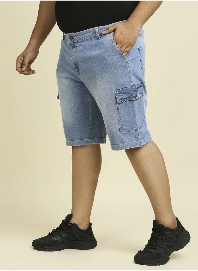 HIGH STAR Men Blue Washed Slim Fit Denim Shorts