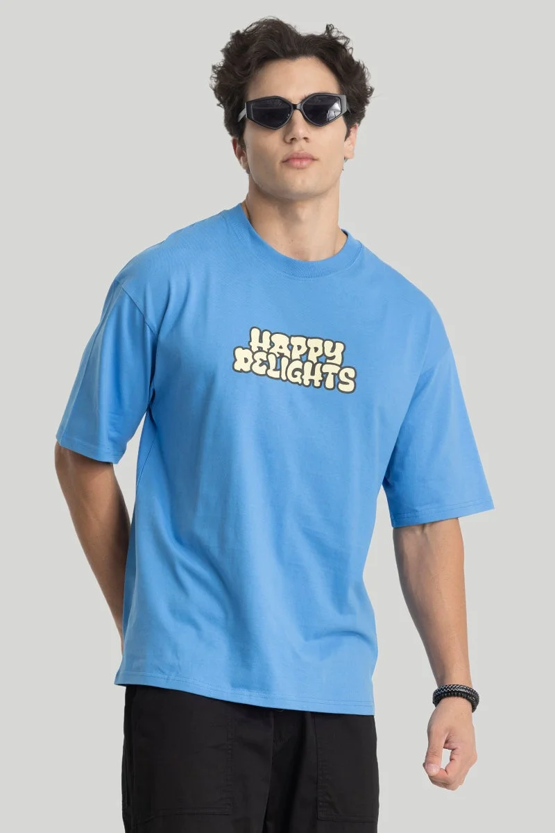 سنيتش Blue Graphic Elbow Length Sleeve Oversized Streetwear T-Shirt