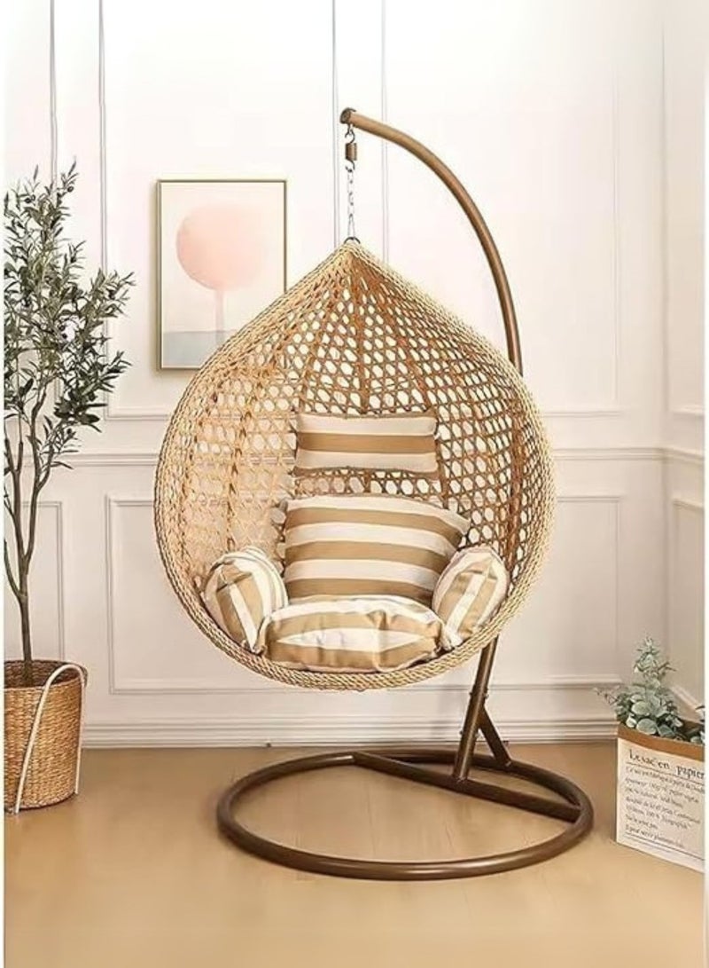 KUSTOMDECO Kustom Deco Rattan Hanging Egg Chair with Stand, Indoor Woven Pod Swing Chair, Cushions Included, Natural  - Image 1