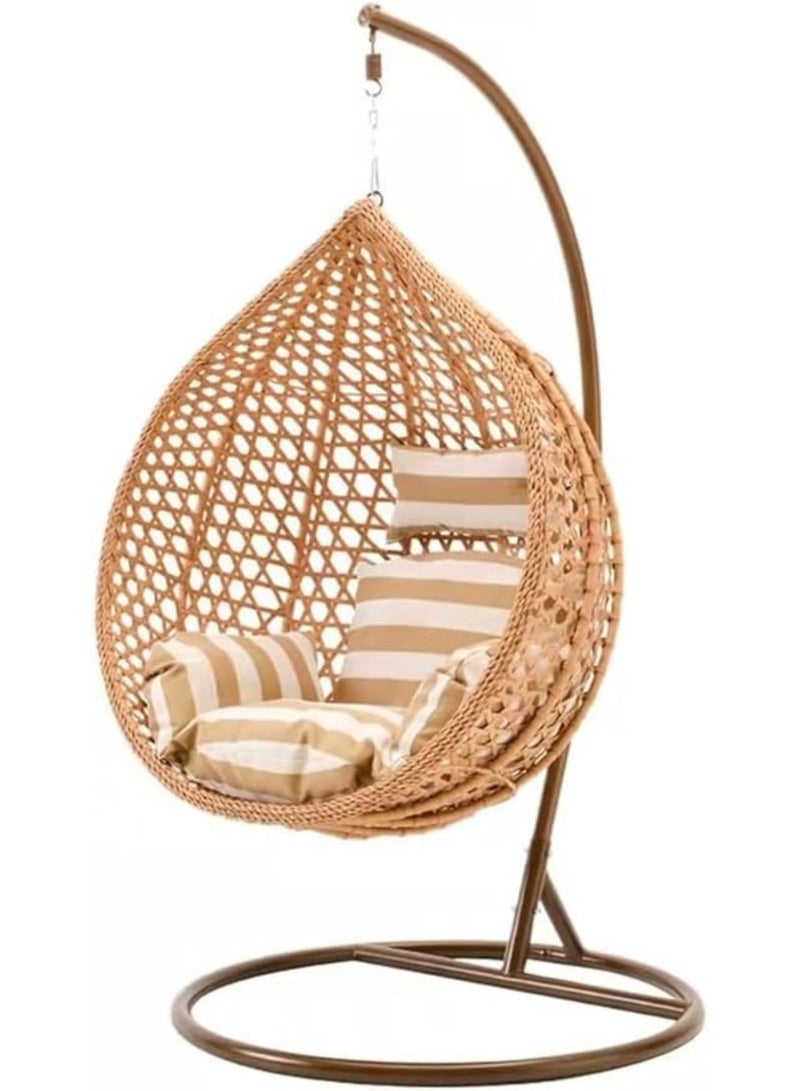 KUSTOMDECO Kustom Deco Rattan Hanging Egg Chair with Stand, Indoor Woven Pod Swing Chair, Cushions Included, Natural  - Image 3