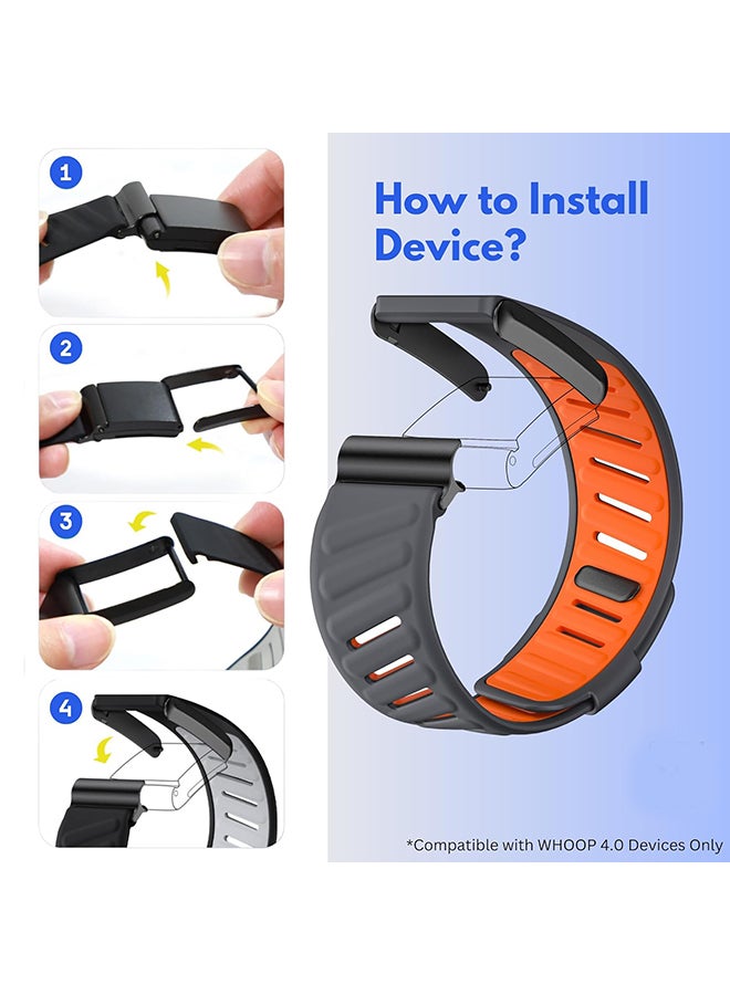 O Ozone Comfort Durable Silicone Wristband Compatible with WHOOP 4.0 Band, Soft Silicone Sports Loop Strap with U Shaped Connector for Men & Women,Grey Orange - Image 3