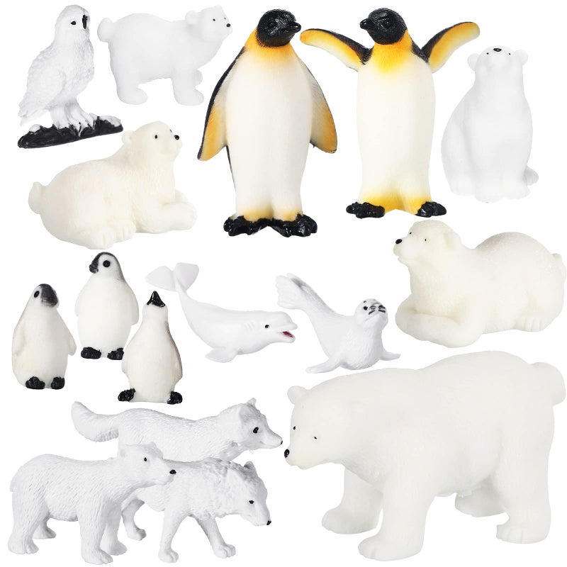 Kasyat 16 Pcs Polar Animals Figurines Antarctic Animals Set Plastic Arctic Toys with White Bear Penguin Figurines Whale Seal Wolf Cat for Over 6 Aged Kid Adult Party Favor(Vivid Style) - Image 1